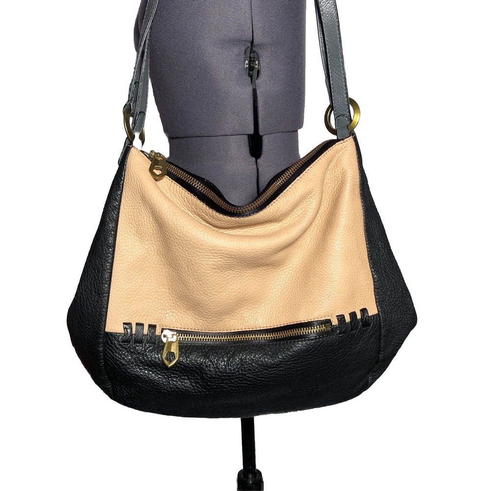 OrYany Leather Backpack Shoulder Bag Purse Black Tan Colorblock Boho Pebbled